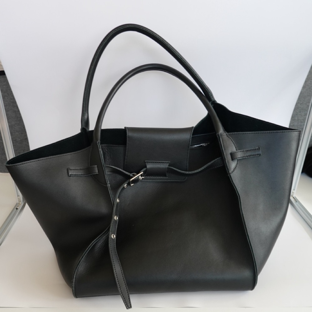 Celine Black Leather Tote/Shoulder Bag with Top Handles